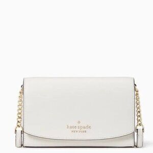 Kate Spade New York Staci Small Flap Crossbody Parchment White Leather